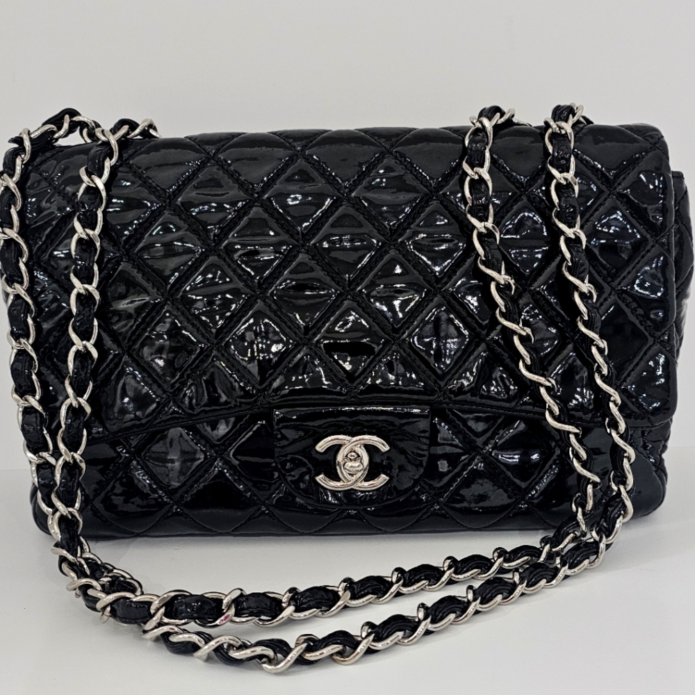 Chanel Black Patent Jumbo Single Flap